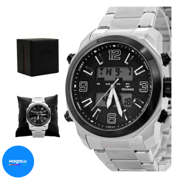 Relogio Masculino Technos Digitech Analogico Aço Inoxidavel Prata Ts Digiana Casual Original Resistente a Agua 1 Ano de Garantia Y0908AAB1P