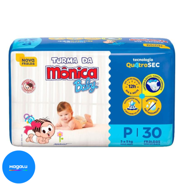 Fralda Turma da Mônica Baby Tam. P 3 a 5kg - 30 Unidades