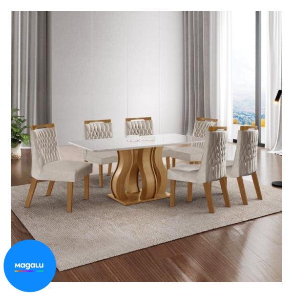 Conjunto Sala de Jantar Mesa Nuance com Tampo de Vidro 6 Cadeiras Atena - Espresso Móveis