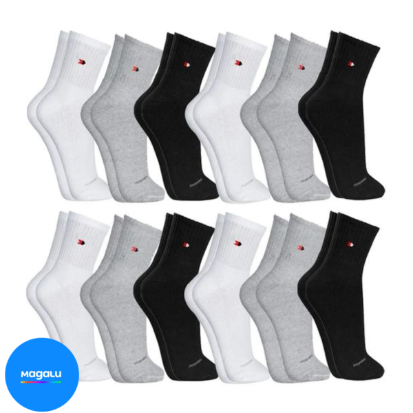 Kit 12 Pares Meias Sandrini Cano Médio Algodão Esporte