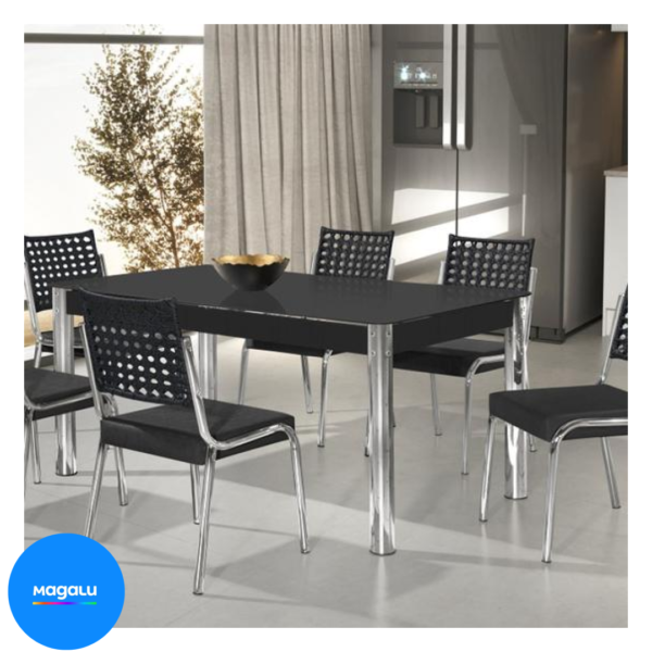 Conjunto Sala de Jantar Mesa Natani 160x90cm com 6 Cadeiras Natani Junco - Aço Nobre Móveis