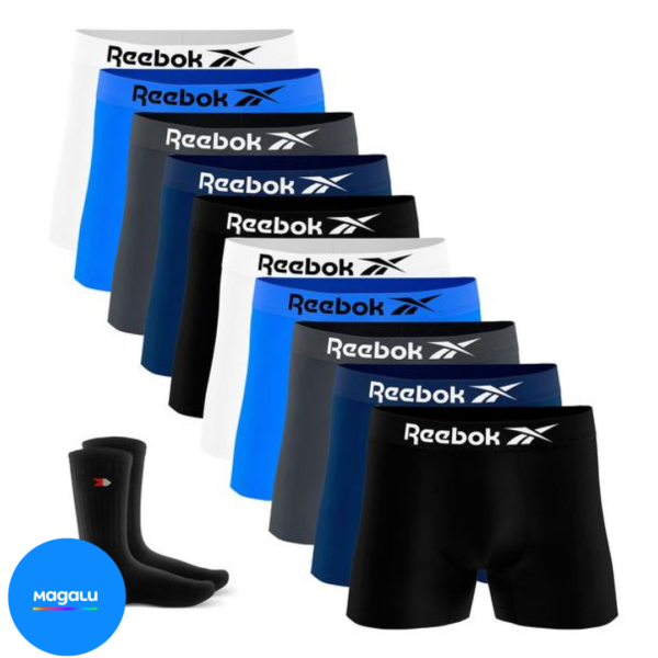 Kit 10 Cueca Boxer Reebok Sem Costura Box + 2 Meias Sandrini