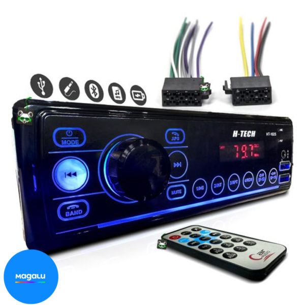 Rádio Som Automotivo Mp3 C/ Bluetooth 2 Usb's Aux Pen Drive - H-tech