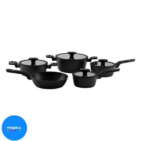 Jogo de Panelas Brinox Revestimento Cerâmico de Alumínio Preto 5 Peças Carbon Ceramic Life