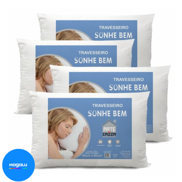 Travesseiro Sonhe Bem Antialergico Siliconado kit 4 Und Branco - Arte Cazza