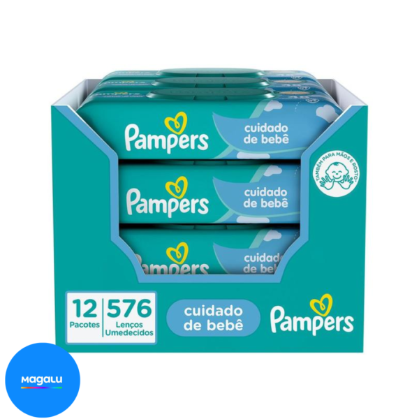 Kit Lenços Umedecidos para Limpeza Pampers - Cuidado de Bebê 576 Unidades
