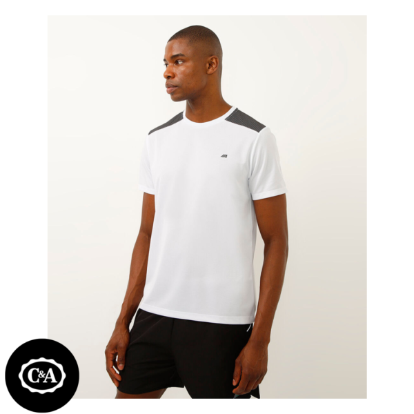 camiseta masculina esportiva ace manga curta com recorte bicolor branca
