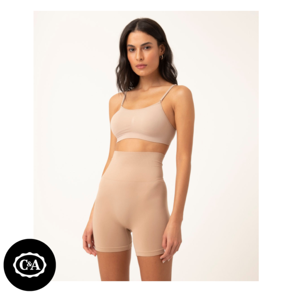 short modelador cós alto sem costura bege