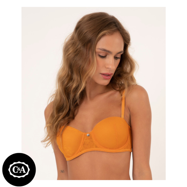 Sutiã Tomara Que Caia em Tule Com Bojo e Aro Bonjour Amarelo