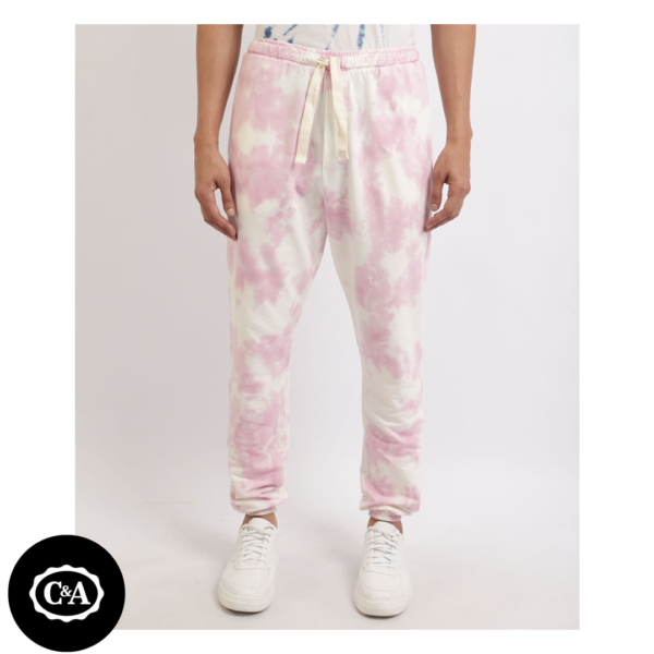 Calça de Moletom Masculina Jogger Estampada Tie Dye Com Bolsos Rosa