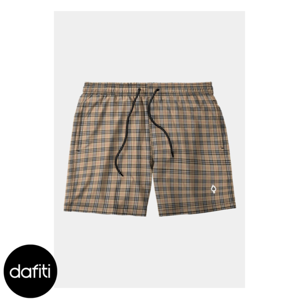 Short Bermuda Resina Praia Estampado Xadrez Masculino Tactel Básico Marrom