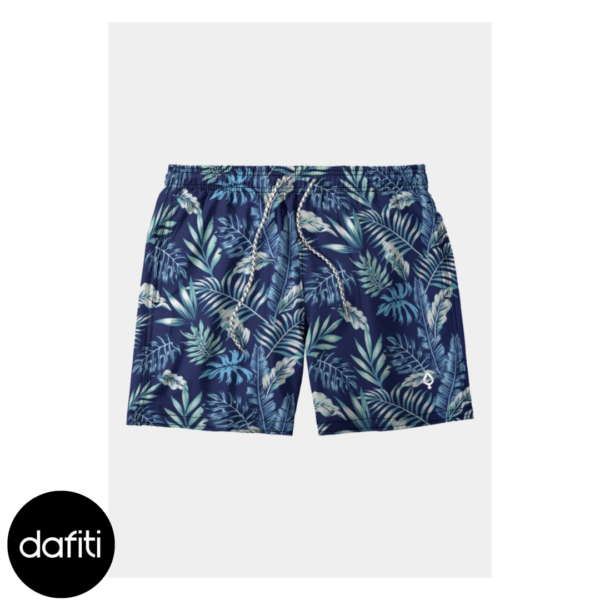 Short Bermuda Praia Resina Estampado Folhas Masculino Tactel Básico Azul