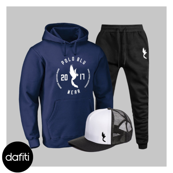 Conjunto Moletom Polo Masculino Estampado Marinho Kit Blusa Calça Boné