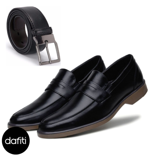 Kit Sapato Casual Social Solado Bicolor Preto Com Cinto Dupla Face