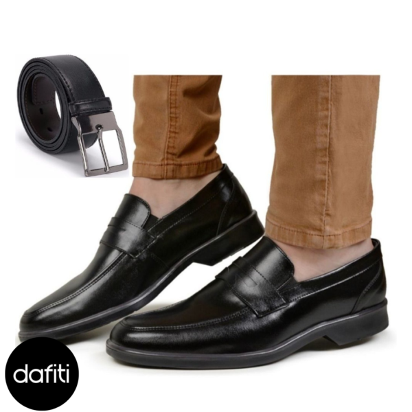Kit Sapato Casual Social Premium Masculino Preto + Cinto Dupla Face