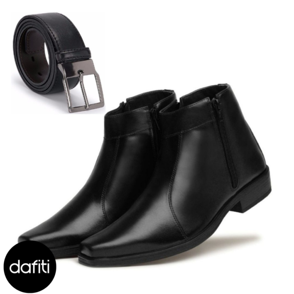 Kit Bota Social Bico Fino Masculina Preta com Cinto Dupla Face