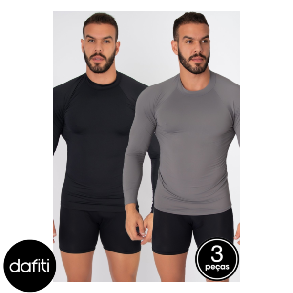 Kit 3 Camisa Masculina Vekyo Térmica Poliéster UV Segunda Pele Multicolorido