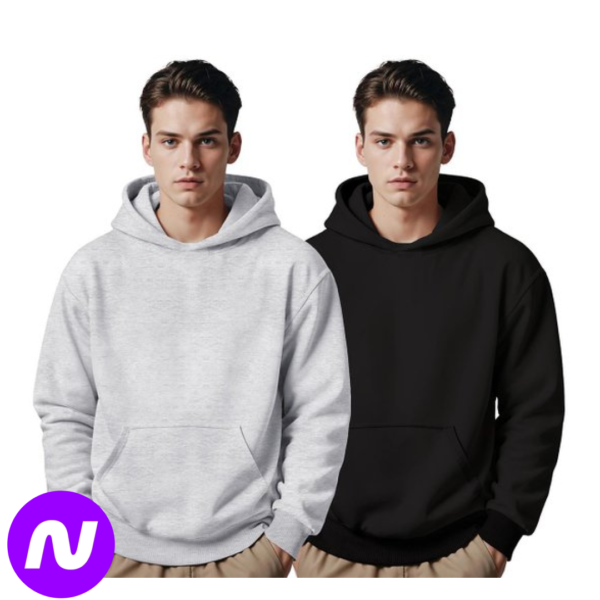 Moletom Canguru Masculino Algodão Capuz Bolso Frontal Kit 2 - Preto