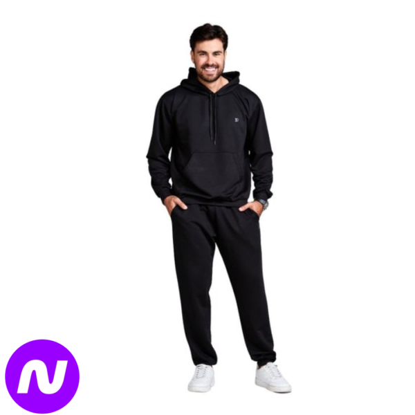 Conjunto Moletinho Calça e Moletom Masculino - Preto