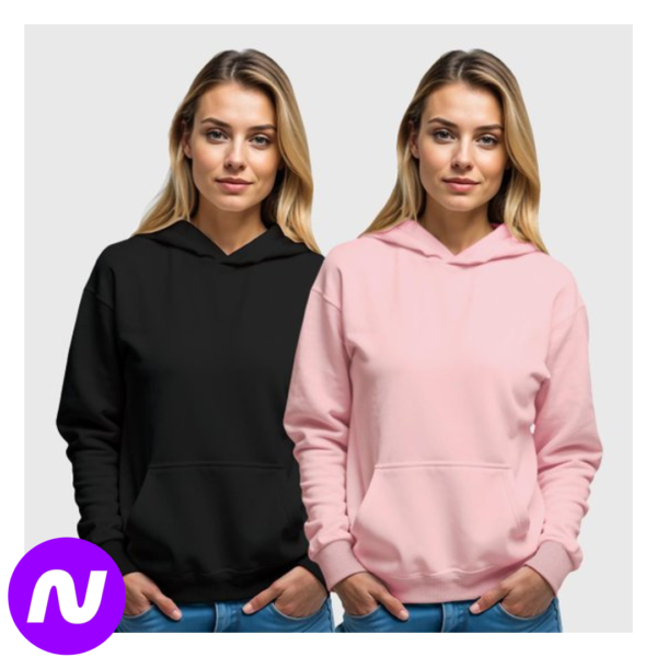 Kit 2 Moletom Canguru Feminino Liso com Capuz Benellys - Preto+Rosa