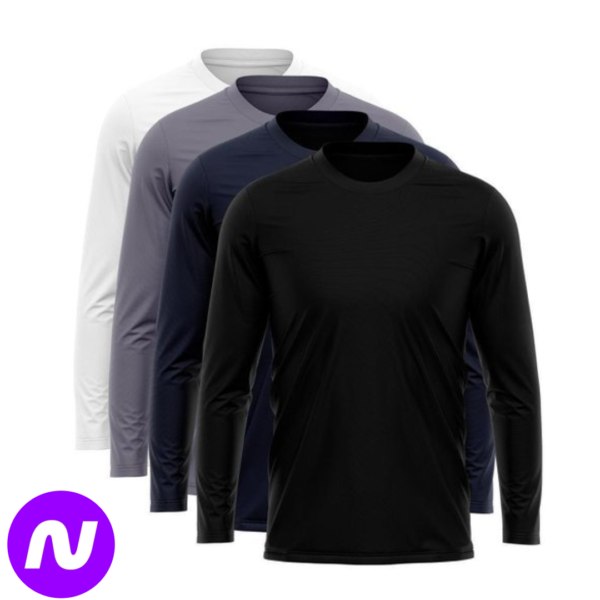 Kit 4 Camisetas Via Basic Manga Longa Dry UV Proteção Solar Masculina - Preto+Marinho