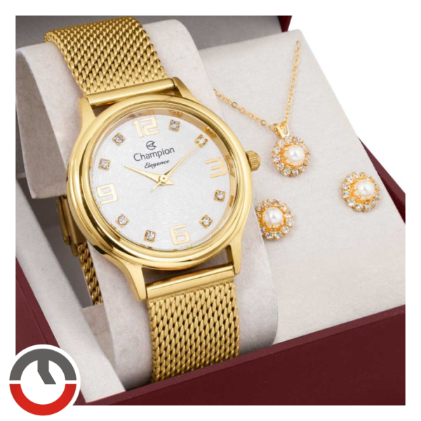 Kit Relógio Champion Feminino Elegance com Colar e Brincos CN24584W