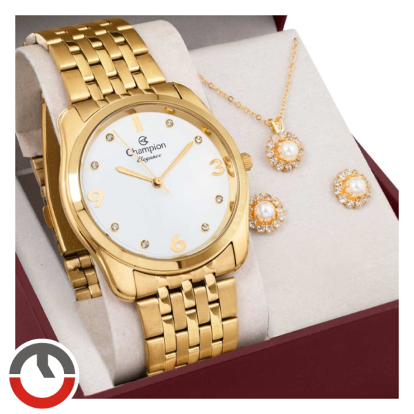 Kit Relógio Champion Feminino Elegance com Colar e Brincos CN25341W