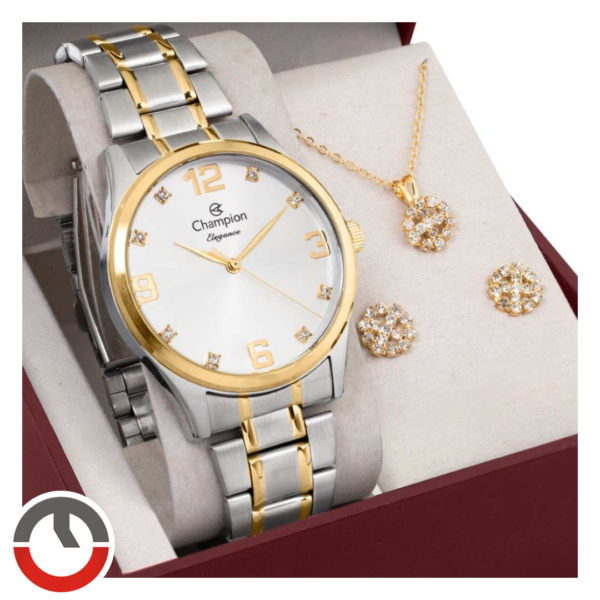 Kit Relógio Champion Feminino Elegance com Colar e Brincos CN25663N