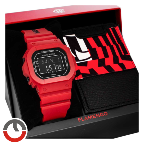 Kit Relógio Digital Technos Masculino Flamengo com Porta Cartões FLA0300J/K8R