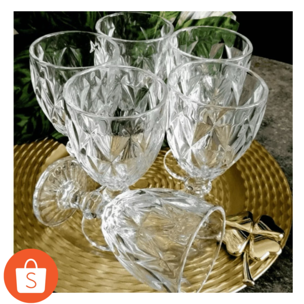 Jogo 6 Taça Diamante Copo Vidro Transparente Bico De Jaca 330ml