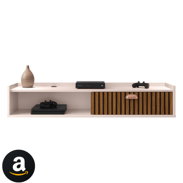 Rack Suspenso Tv 1.20 Home Decor 1 Porta Puxador Concha Nicho Decorativo Organizador Sala Quarto - Off White/Ripado - RPM Móveis