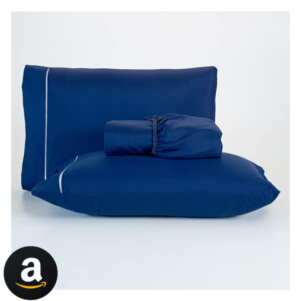 Jogo De Lençol 400 Fios Percal Poliéster Liso Toque Macio com Elástico Diversos Tamanho Solteiro Casal Queen King Size (Solteiro, Azul Escuro)