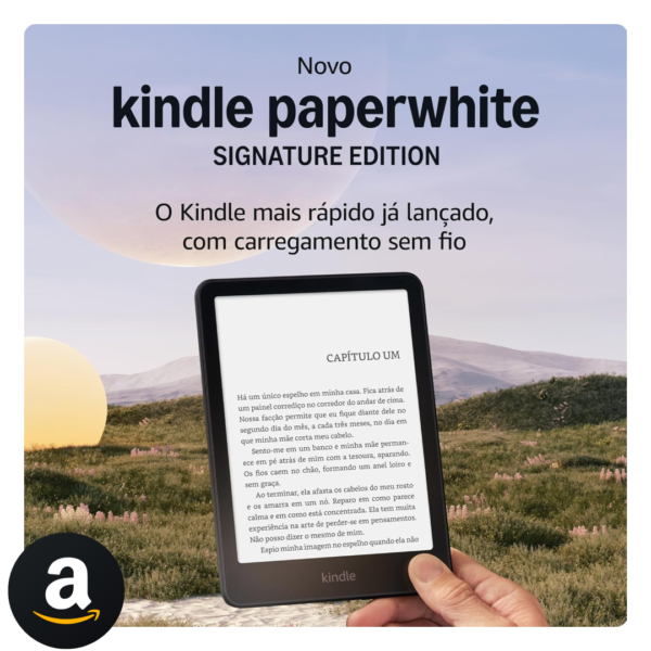 Novo Kindle Paperwhite Signature Edition (32 GB) - O Kindle mais rápido já lançado, com luz frontal autoadaptável, carregamento sem fio e bateria que dura semanas - Cor Preta Metálica