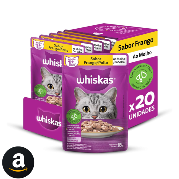 Pack Ração Úmida Whiskas Sachê Frango ao Molho para Gatos Adultos 85 g - 20 unidades