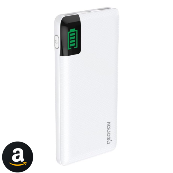 Geonav Power Bank, Carregador Portátil Universal 10.000mAh, 2 portas USB + 1 porta USB-C, Led Indicador de bateria, PB10KWT, Branco
