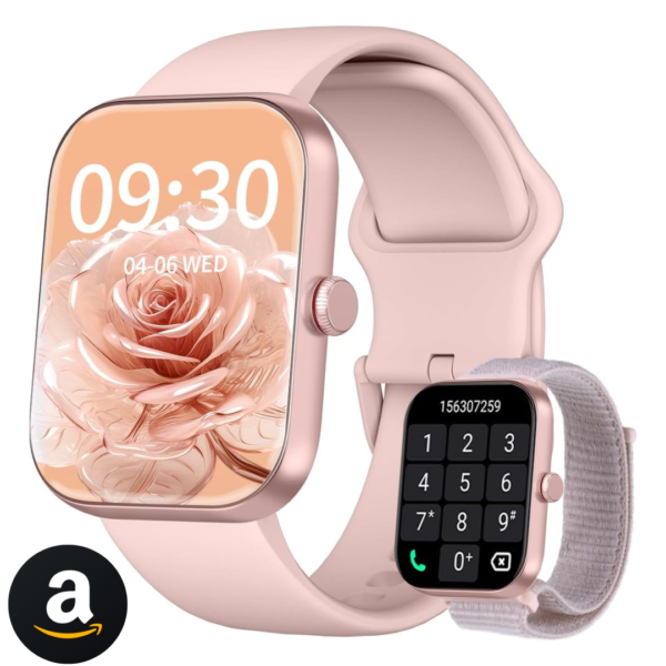 Smartwatch Feminino, Tela HD de 1,91" Relógio Fitness com Alexa, 100 Esportes, Frequência Cardíaca e Monitoramento do Sono, IP68 à rova d'água, Compatível com Android iOS, 2 Pulseiras (Rosa)