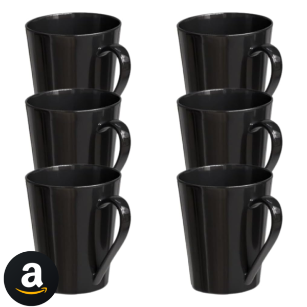 Jogo 6 Xícara Caneca Tulipa Lisa Porcelana Preto - Mundo Da Porcelana