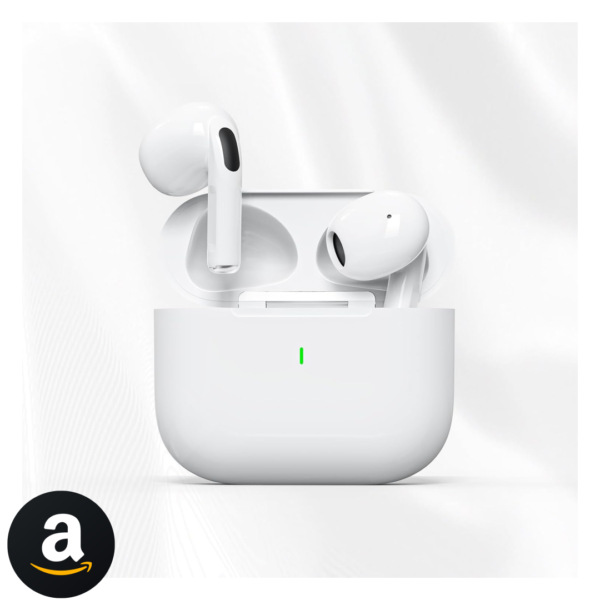 Fone De Ouvido Sem Fio Bluetooth 5.3 Compatível iPhone Android Com Microfone e Redução de Ruído Wireless Academia Corrida Musicas Graves Potentes Controle Touch,À Prova D'água HiFi Branco