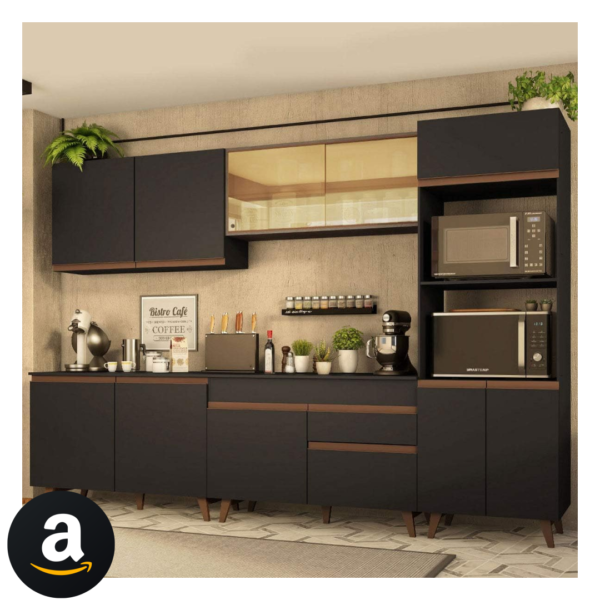 Cozinha Completa Madesa Reims 310001 com Armário e Balcão - Preto/Rustic