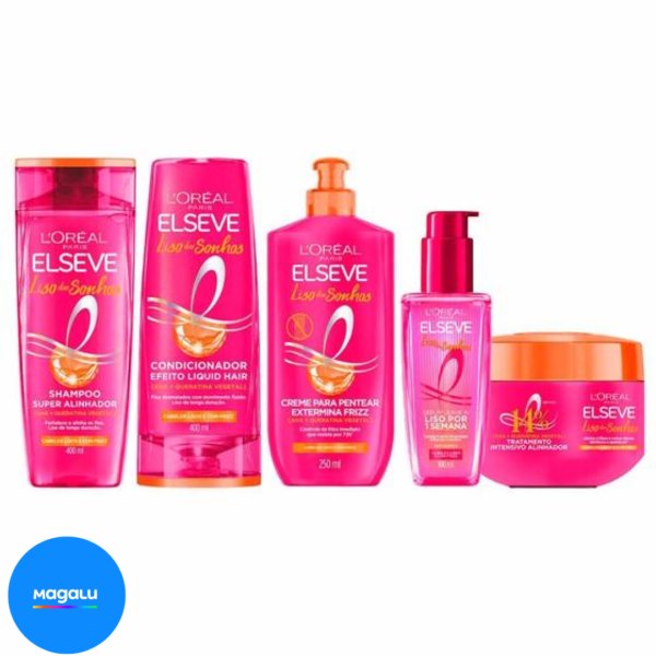 Elseve Liso dos Sonhos Kit - Shampoo + Condicionador + Máscara Capilar + Creme para Pentear + Sérum Leave-In