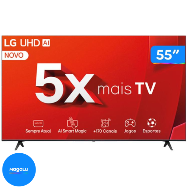 Smart TV 55" 4K LG Ultra HD 55UT8050 com Processador a5 Ger7 AI Alexa/Chromecast integrado Otimizador de Jogos webOS 24 e Controle Smart Magic
