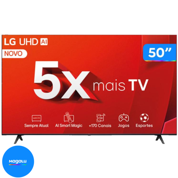 Smart TV 50" 4K LG Ultra HD 50UT8050 com Processador a5 Ger7 AI Alexa/Chromecast integrado Otimizador de Jogos webOS 24 e Controle Smart Magic
