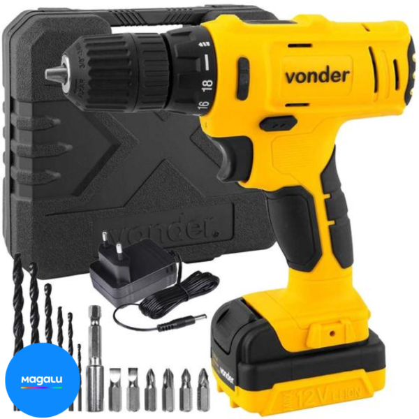 Parafusadeira Furadeira Profissional Led Broca Maleta PFV120 Vonder