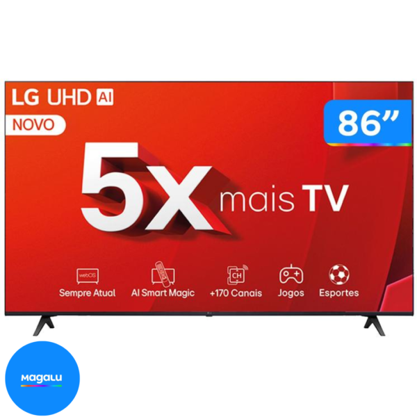 Smart TV 86" 4K LG Ultra HD 86UT8050 com Processador a5 Ger7 AI, Alexa/Chromecast integrado, Otimizador de Jogos, webOS 24 e Controle Smart Magic