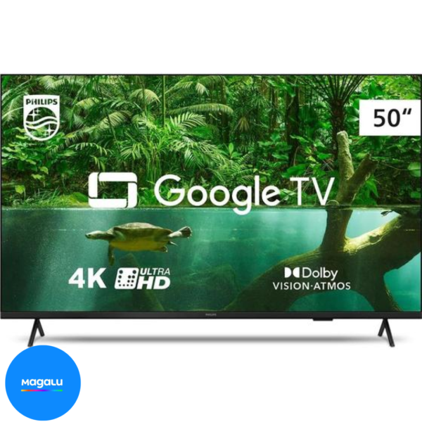 Smart TV Philips 50" 4K, Google TV, Comando de Voz, Dolby Vision/Atmos, Bluetooth - 50PUG7408/78