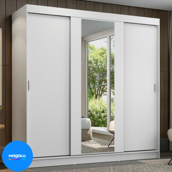 Guarda-Roupa Casal Madesa Reno 3 Portas de Correr com Espelho