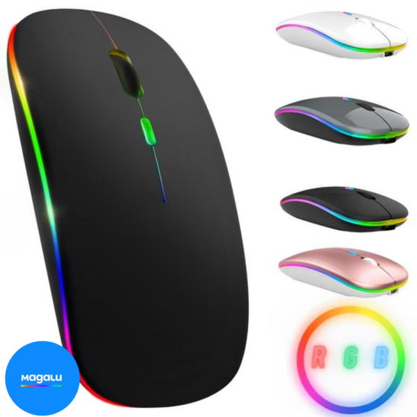 Mouse Sem Fio Recarregável Wireles Optico Led Rgb Ergonômico - ONYONSTORE