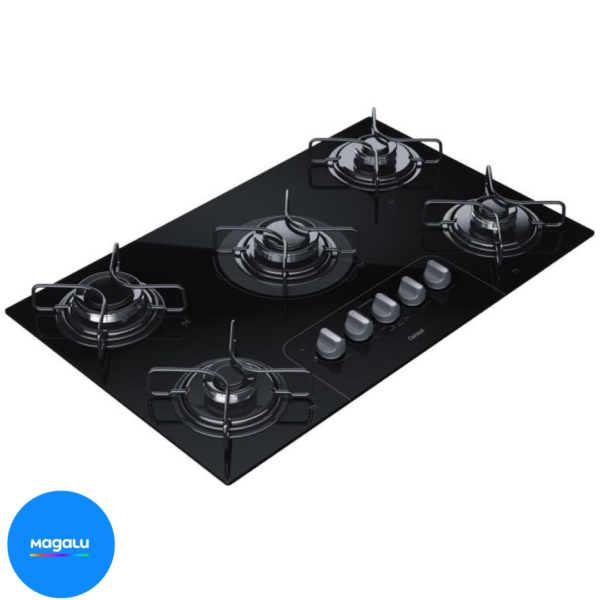 Cooktop 5 Bocas a Gás GLP Consul Vidro Temperado - Preto Acendimento Automático Facilite CD075AE