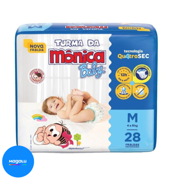 Fralda Turma da Mônica Baby Tam. M 4 a 9kg - 28 Unidades
