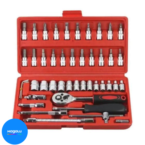 Kit Chaves Jogo Catraca Reversível Soquetes 46 Peças Maleta - NEW